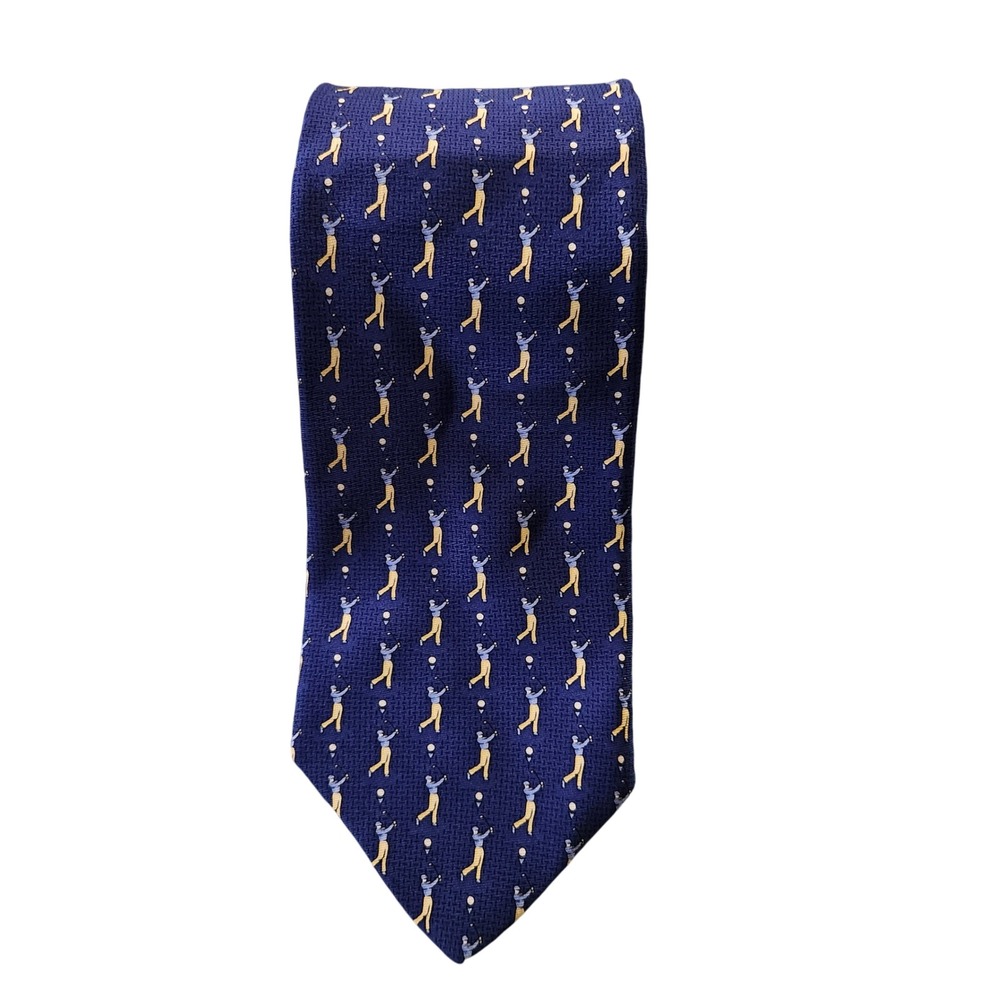 Frangi Golf Player Silk Necktie Novelty Print Blue Made in‎ Italy